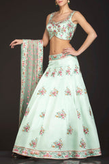 Mint Green Silk Top And Lehenga With Mint Green Net Dupatta