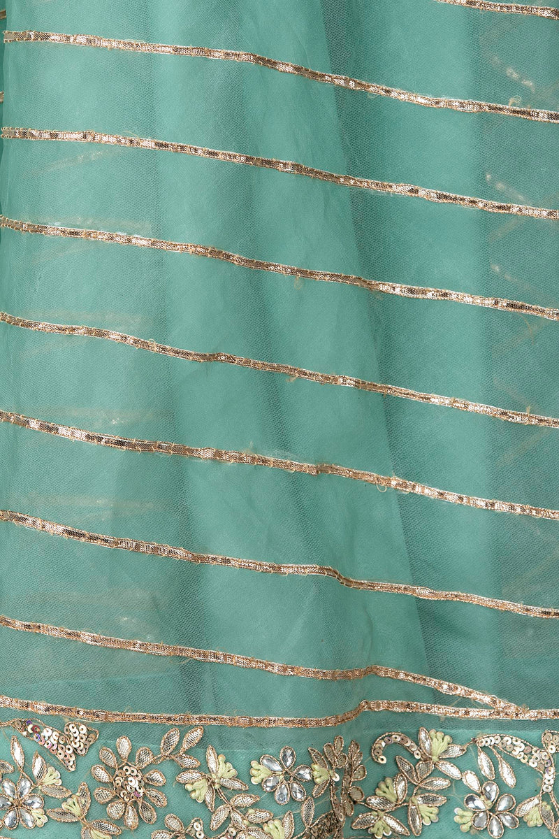 Mint Green Net Gota Patti Embroidery Sharara Top And Dupatta
