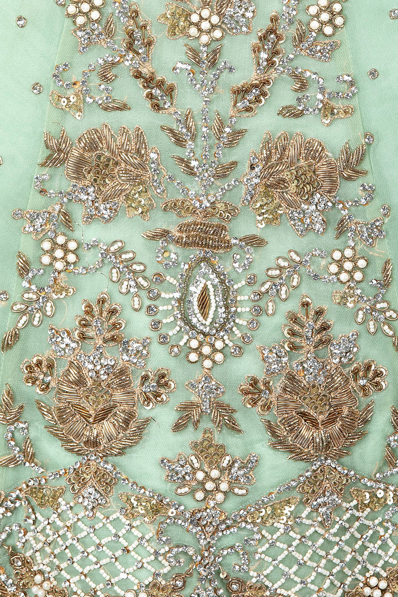 Mint Green Asymmetrical Peplum Top With Georgette Sharara And Net Dupatta