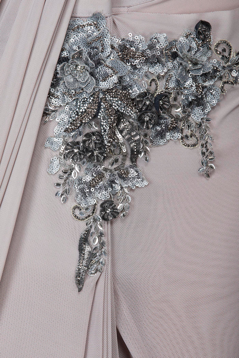 Grey Lycra Ready Pleated Saree With Black Velvet Blouse