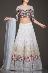 Light Grey Colour Net Lehenga Top Dupatta With Black And Pink Thread Work And Sequence Highlighting