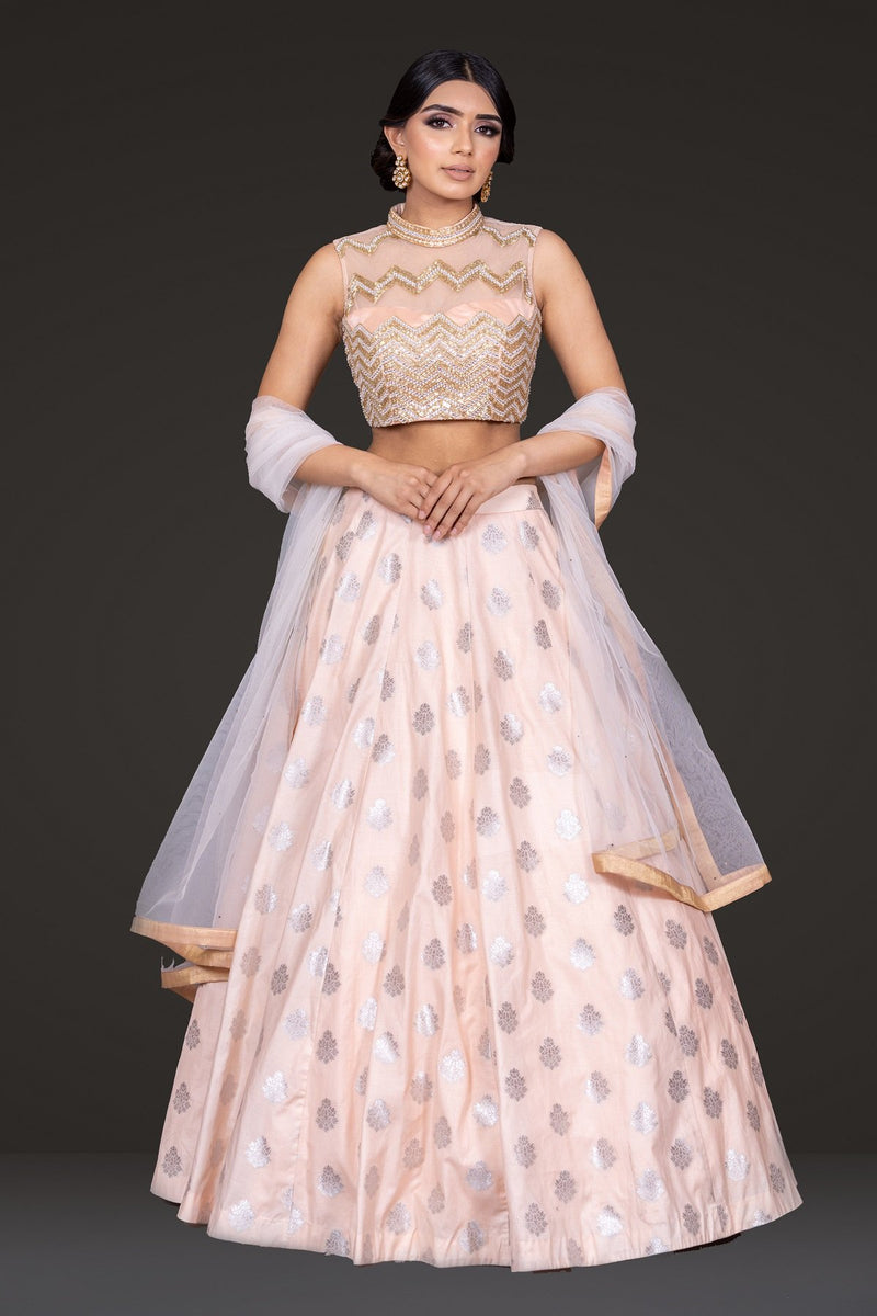Peach Embroidered top with Skirt