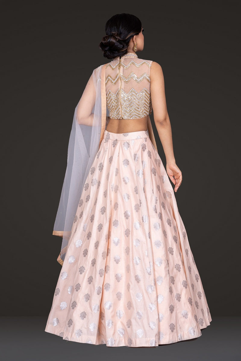 Peach Embroidered top with Skirt