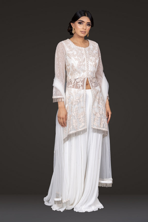 Ivory Embroidered Peplum Sharara 