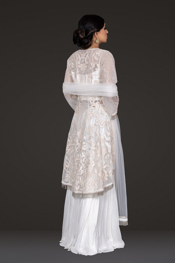 Ivory Embroidered Peplum Sharara 