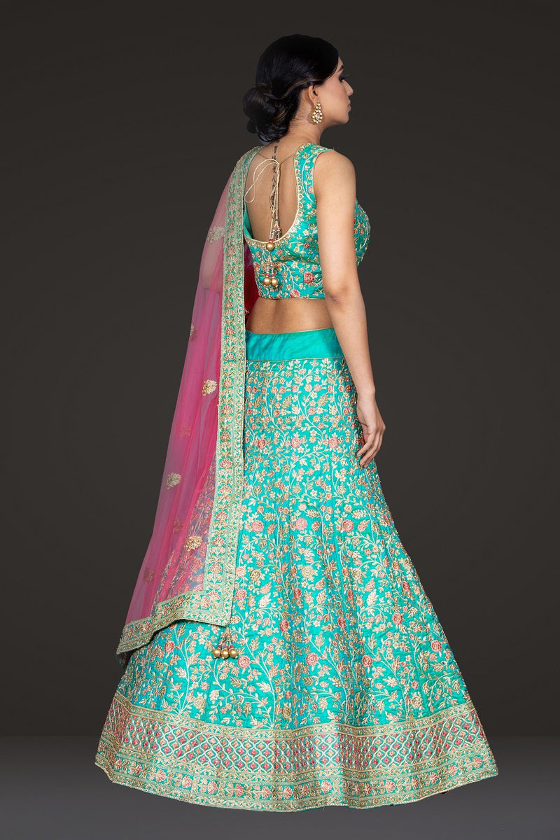 Fully Embroidered Top and Skirt with contrast Scarf