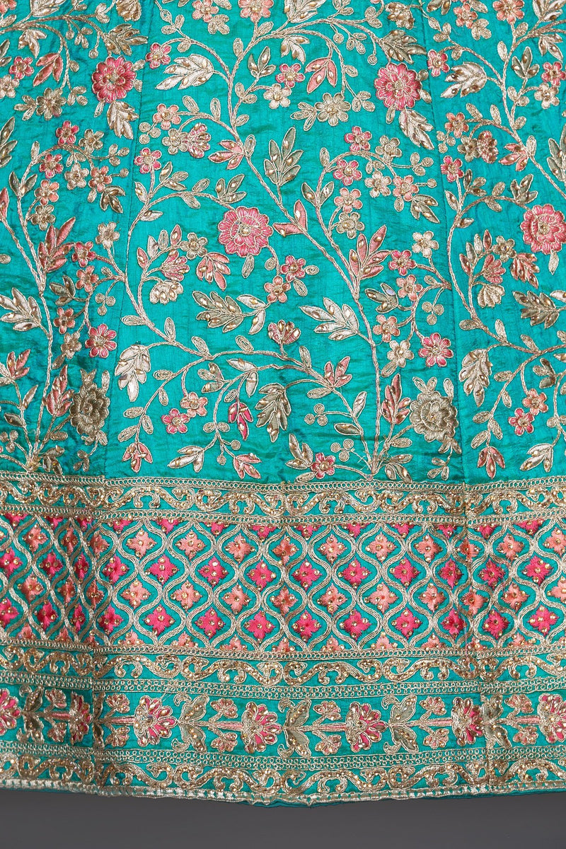Fully Embroidered Top and Skirt with contrast Scarf